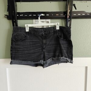 Black Jean Shorts with Frayed Hem and Distressed Look